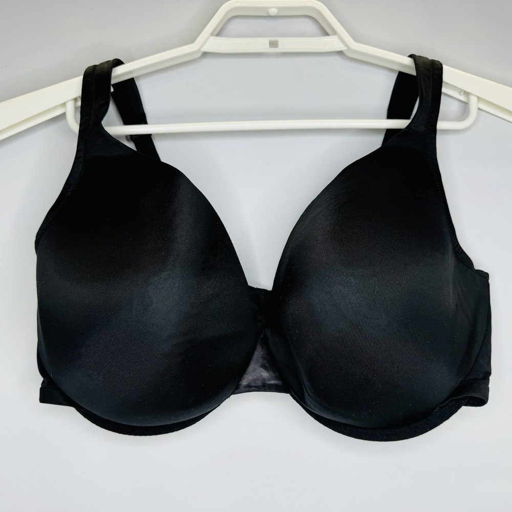 Cacique Satin Full Coverage Bra Size 42DDD Black Underwire Adjustable